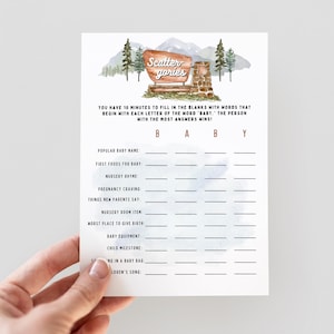 Printable National Park Baby Shower Game Scattergories Woodland Baby Shower Game Ideas National Park Baby Scattergories Card Mountain Theme