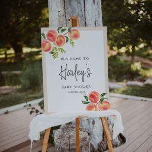Editable Peach Baby Shower Welcome Sign A Little Peach Is On The Way Baby Shower Decor Summer Gender Neutral Baby Shower Sign Sweet Peach