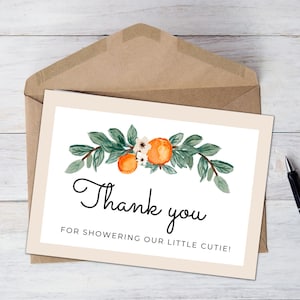 Printable Little Cutie Baby Shower Thank you Card, Cutie Baby Shower, A Little Cutie Is On The Way, Summer Baby Shower