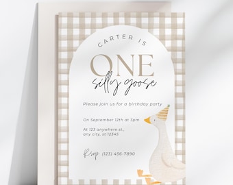 Editable One Silly Goose Birthday Invite Gender Neutral First Birthday Invitation Silly Goose Invite For 1st Birthday Party Ideas Neutral