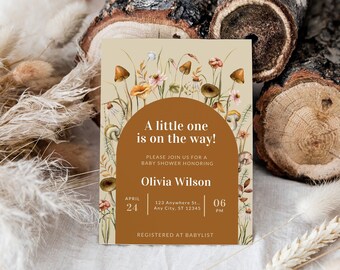 Editable Mushroom Baby Shower Invite Whimsical Baby Shower Invitation Wildflower Baby Shower Mushroom Boho Baby Shower Ideas Gender Neutral
