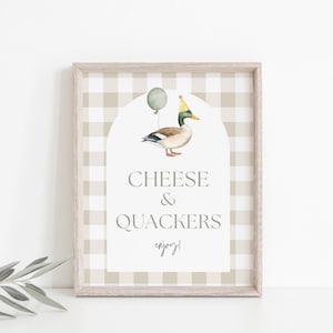 Printable One Lucky Duck Birthday Party Sign Mallard Duck 1st Birthday Decor Sign For Boy One Lucky Duck Food Table Sign Cheese And Quackers