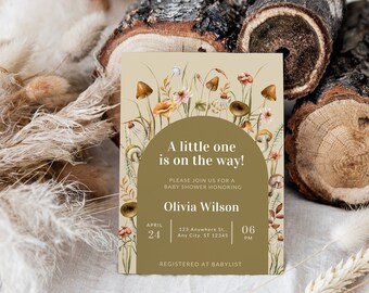 Editable Boho Mushroom Baby Shower Invitation Wildflower Baby Shower Invitation Boho Baby Shower Theme Gender Neutral Woodland Shower Ideas