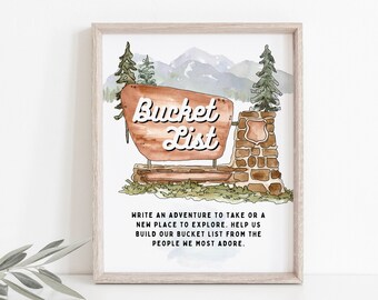 Printable Bucket List Sign National Park Theme Wedding Bucket List Adventure Couple Wedding Ideas Woodland Theme Bucket List Bridal Shower