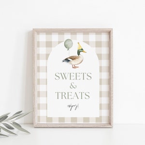 Printable One Lucky Duck Birthday Party Treats Sign Mallard Duck 1st Birthday Table Decor For Boy One Lucky Duck Party Food Table Sign