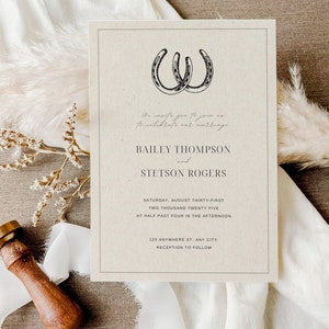 Editable Western Wedding Invitation Template Modern Horseshoe Wedding Invite Cowboy Wedding Ideas Rustic Theme Wedding Printable Invite