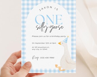 Editable One Silly Goose Birthday Invite Gender Neutral First Birthday Invitation Silly Goose Invite For 1st Birthday Party Ideas Neutral