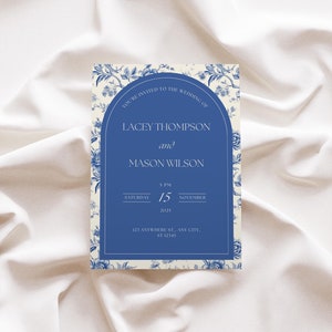 Editable Blue Toile Wedding Invitation Chinoiserie Wedding Invitation French Blue Toile De Jouy Invite Template Floral Wedding Ideas Fancy