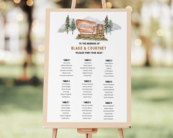 Editable National Park Seating Chart Template Mountain Seating Chart Poster Forest Lake Wedding Find Your Seat Sign Adventure Wedding Couple
