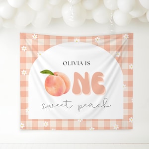 Peach First Birthday Banner One Sweet Peach Birthday Decor Girl 1st Birthday Custom Banner Summer Birthday Party Girl Peach Photo Backdrop