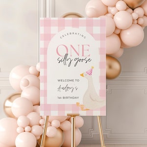 One Silly Goose Birthday Decor For Girl 1st Birthday Editable Welcome Sign Pink One Silly Goose Printable First Birthday Ideas Goose Theme