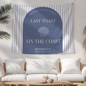 Letzter Toast an der Küste Bachelorette Party Banner Personalisierte Bachelorette Tapisserie Küsten Mädchen Wochenendausflug Strand Bach Foto Hintergrund