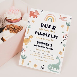 Editable Girl Dinosaur Birthday Invitation Pink Dinosaur Birthday Invite Girl Dinosaur Party Theme Kid Birthday Ideas for Girl Birthday