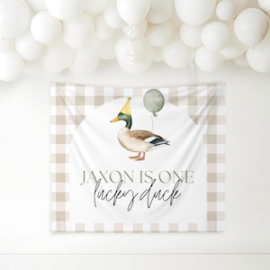 One Lucky Duck Birthday Party Decor Ideas Mallard Duck Theme Personalized Photo Backdrop Boy One Lucky Duck Custom Banner For 1st Birthday