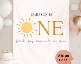 First Trip Around The Sun Birthday Custom Banner Sun 1st Birthday Personalized Backdrop Neutral Birthday Party Banner Boho Birthday Idea B10