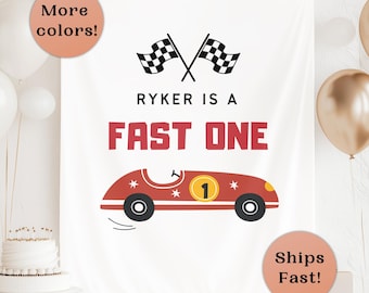 Fast One Birthday Banner Custom Racing 1st Birthday Decor Race Car Theme Backdrop Race Car First Birthday Tapestry Boy Birthday Sign B61