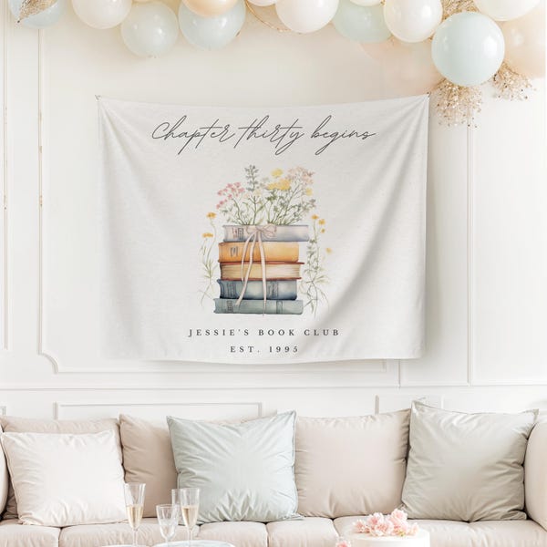 30th Birthday Book Themed Personalized Backdrop Library Theme Birthday Sign Book Lover Party Banner Bookish Birthday Decor Chapter 30