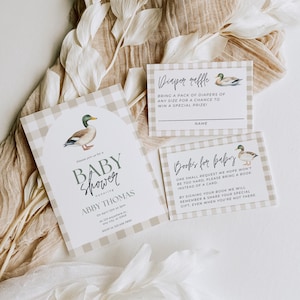 Bearbeitbares Stockenten-Enten-Babyparty-Einladungs-Set Enten-Babyparty-Einladungs-Bündel Jagd-Babyparty-Ideen Geschlechtsneutrale Baby-Dusche-Ideen
