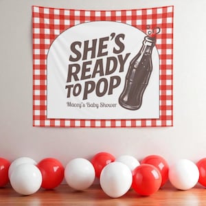 She&#39;s Ready to Pop Baby Shower Backdrop 50s Diner Baby Shower Party Decorations Retro Soda Baby Shower Custom Banner Gender Neutral Shower