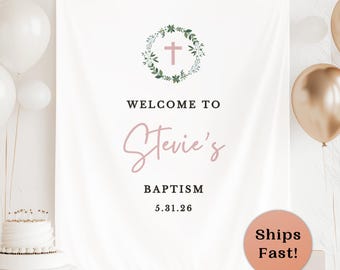 Girl Baptism Banner Custom Baby Dedication Sign Baby Baptism Backdrop Church Ceremony Wall Tapestry Personalized Christening Banner Girl