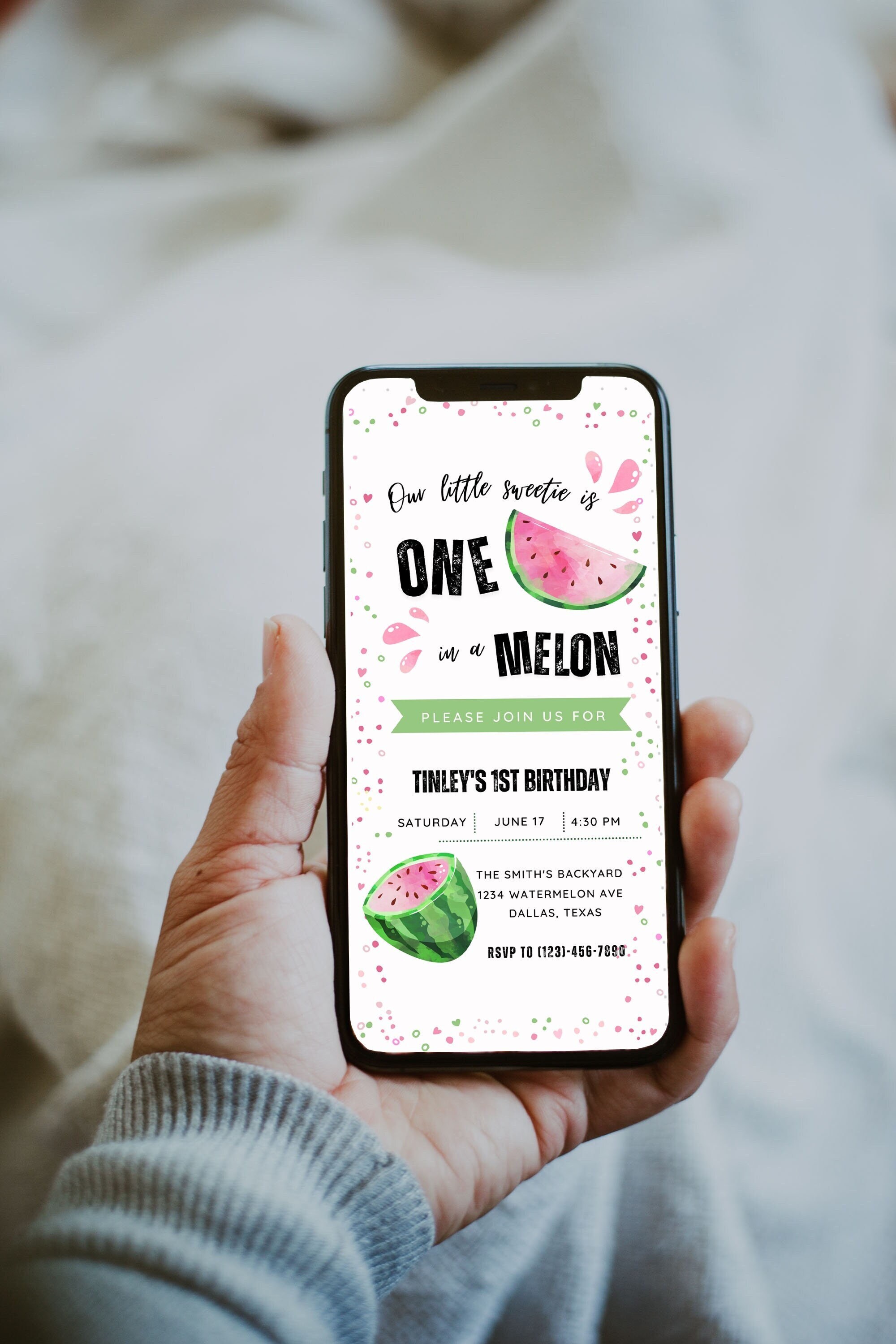 Editable Watermelon Birthday Evite One In A Melon Invitation Pink Watermelon Party Girl First Birthday Summer Birthday