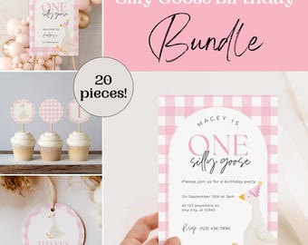 One Silly Goose Birthday Bundle Pink Goose Theme 1st Birthday Decor Girl Silly Goose Theme Birthday Party Set First Birthday Ideas For Girl
