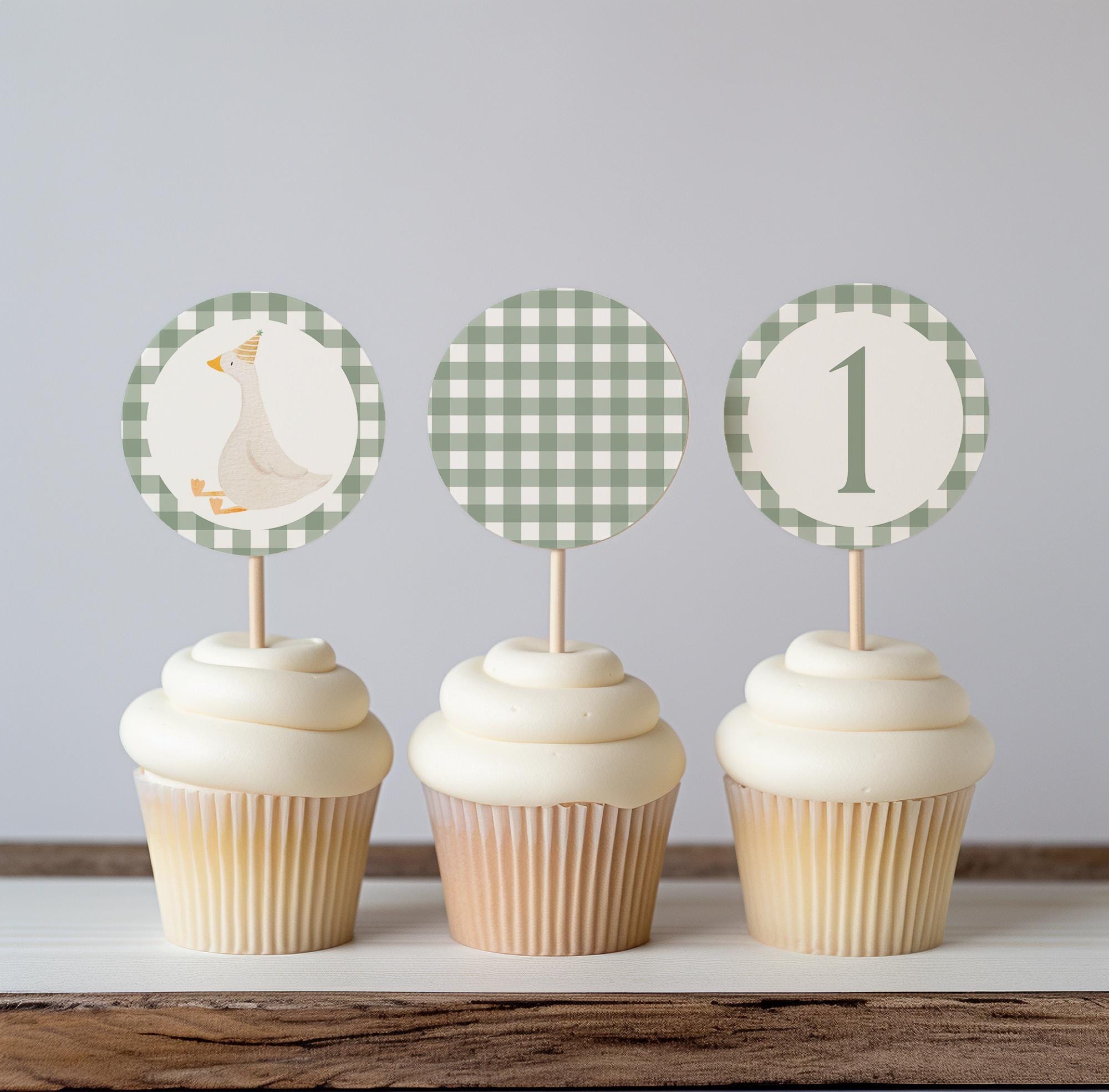 Printable Silly Goose Birthday Cupcake Topper Sage Goose Theme Decoration First Birthday Table Decor Ideas One Silly Goose Boy 1st Birthday