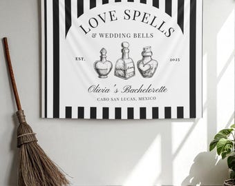 Love Spells and Wedding Bells Bachelorette Party Banner Witchy Bachelorette Photo Backdrop Halloween  Bachelorette Decor Salem Bach Trip