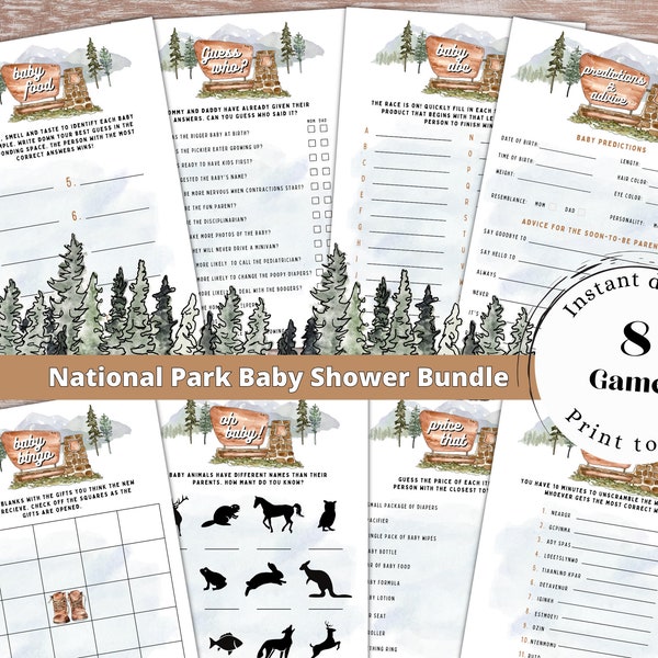 Printable National Park Baby Shower Games, Instant Download, National Park Baby Shower, Adventure Awaits Baby Shower