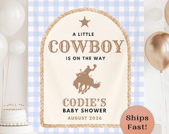 Cowboy Baby Shower Backdrop Personalized Little Cowboy Shower Fabric Sign Rodeo Baby Shower Decor Wild West Banner Cowboy Party Theme