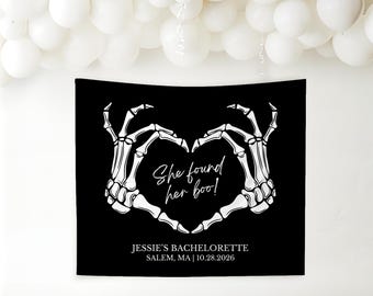 She Found Her Boo Custom Banner Halloween Theme Bachelorette Photo Backdrop Spooky Wedding Sign October Bach Party Decor Salem Bachelorette