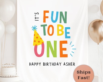 Fun To Be One Birthday Banner Personalized First Birthday Party Sign Custom Colorful 1st Birthday Cake Smash Backdrop Fun Birthday Decor