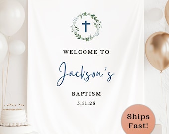 Baby Dedication Sign Boys Baptism Decor Custom Baptism Backdrop Church Ceremony Tapestry Personalized Communion Welcome Sign Baptism Party