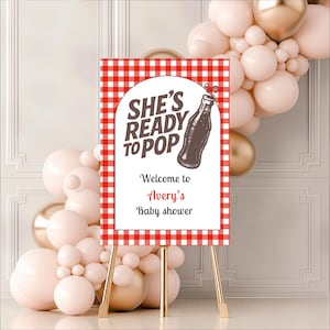 Bearbeitbar Shes Ready To Pop Babyparty Willkommensschild Junge Retro Soda Pop Thema Babyparty Dekor Mädchen Soda Shop Dusche Schild 50er Jahre Diner Thema