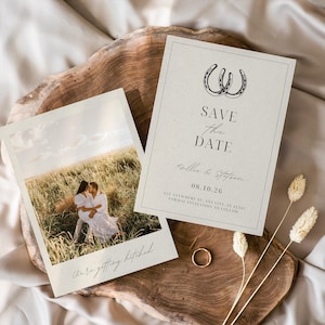 Bearbeitbare Western Save the Date-Vorlage Doppelseitiges Südwest-Foto Save The Date Invite Desert Save the Date Card Western-Hochzeitsideen