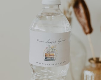 Editable New Chapter Baby Shower Water Bottle Labels A New Chapter Begins Decor Ideas Baby Shower Storybook Theme Drink Labels Neutral