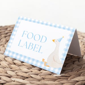 One Silly Goose Birthday Food Label Blue Goose 1st Birthday Food Table Decor First Birthday Buffet Label For Boy Silly Goose Decor Ideas