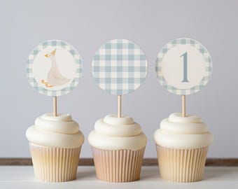 Printable One Silly Goose Cupcake Topper Blue Goose 1st Birthday Decor Boy Silly Goose Theme Birthday Food Table Decoration Grandmillenial