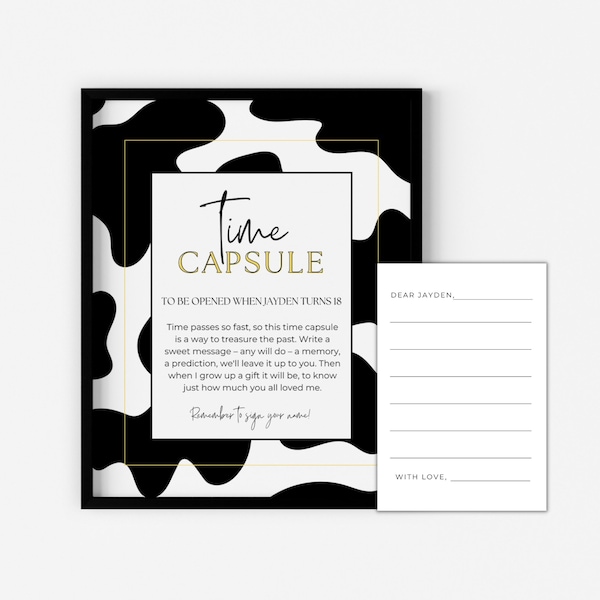 Editable Cow Time Capsule Birthday Template Cow Birthday Time Capsule Birthday Party Activity Ideas Boy Birthday Keepsake Cow Print Sign