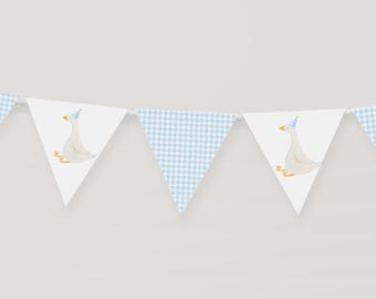 Printable Silly Goose Birthday Banner Blue Goose Theme Decor For Boy 1st Birthday Flag Banner One Silly Goose First Birthday Decoration