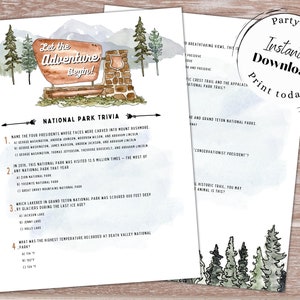 Printable National Park Trivia Game, Adventure Baby Shower, Adventure Awaits Baby Shower Games, Instant Download