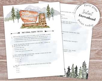 Printable National Park Trivia Game, Adventure Baby Shower, Adventure Awaits Baby Shower Games, Instant Download