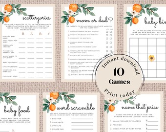 Printable Baby Shower Game Bundle Cutie Theme Fun Shower Ideas Little Cutie Baby Shower Game Pack Orange Baby Shower Game Ideas Boy Girl