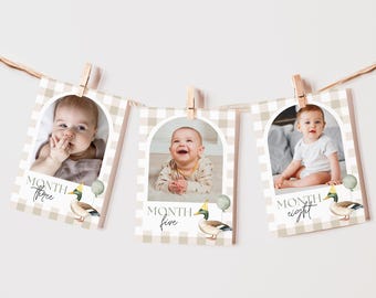 One Lucky Duck First Birthday Photo Banner Mallard Duck 1st Birthday Decor Monthly Photo Banner Lucky Duck Theme Birthday Ideas Printable