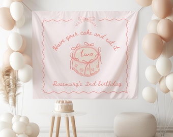 Have Your Cake And Eat It Two Birthday Decor Coquette 2nd Birthday Personalized Backdrop Retro Cake Banner Two Sweet Birthday Wall Decor B5