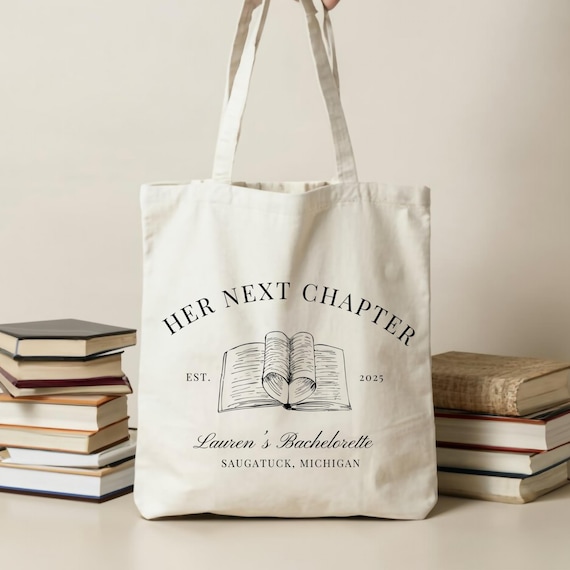 Book Lover Bachelorette Totebag Her Next Chapter Bridal Party Totes Book Bachelorette Bridesmaid Gift Bags Bookclub Bachelorette Favors