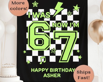 6 7 Birthday Party Personalized Banner 7th Birthday Custom Backdrop Boy 7th Birthday Ideas Six Seven Party Sign Funny 7th Bday Tapestry