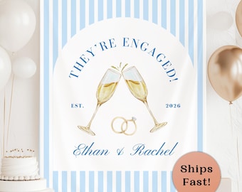 Personalized Engagement Hanging Backdrop Newly Engaged Couple Fabric Welcome Sign Custom Just Engaged Sign Rehearsal Dinner Tapestry