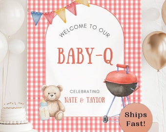 BBQ Baby Shower Personalized Banner Baby Q Custom Photo Backdrop Grill Baby Shower Gingham Decor Summer Baby Shower Ideas BBQ Wall Tapestry