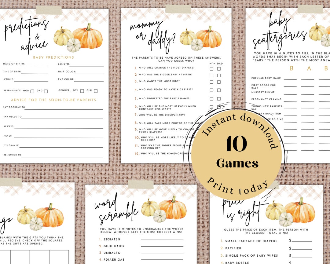 Printable Pumpkin Baby Shower Games Instant Download Pumpkin Theme Baby ...